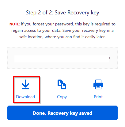 saving recovery key in Firefox 