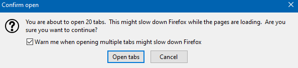 too many tabs prompt when opening all the livemarks in new Firefox tabs