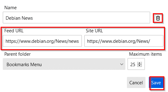 editing feed URL and site URL for individual livemarks