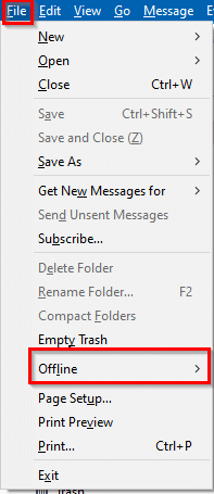 accessing Thunderbird offline mode