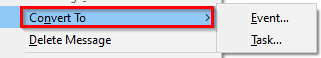 choosing ro convert email to event or task in Thunderbird