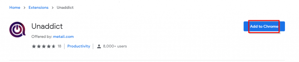 Unaddict add-on for Google Chrome