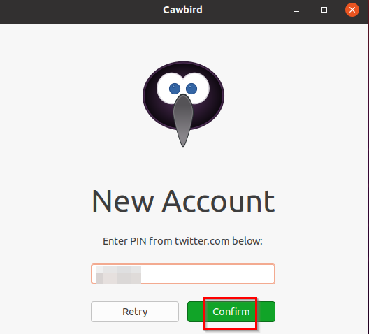 authorizing Cawbird using twitter pin