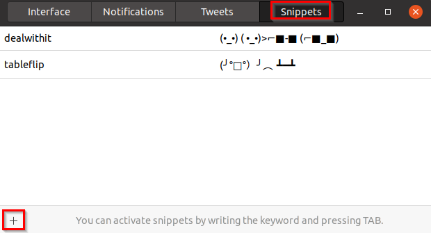 adding and using snippets in Cawbird