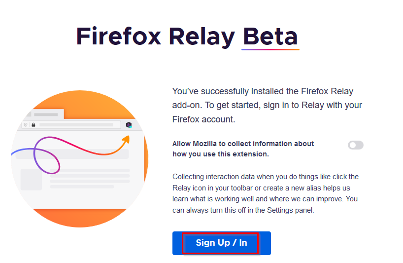 signing into Firefox Relay add-on