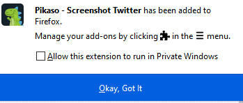 enable Pikaso add-on to run in Firefox private windows