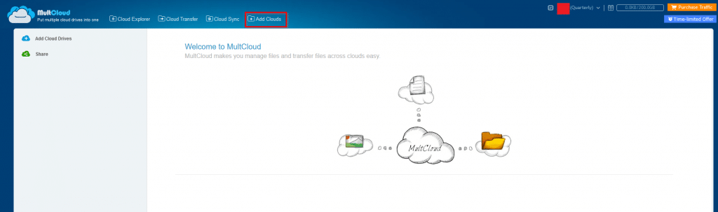 Multcloud interface for managing different cloud storage accounts