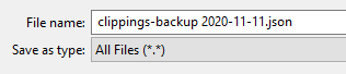 clippings backed up as a json file
