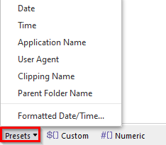 a list of preset placeholders in the Clippings add-on