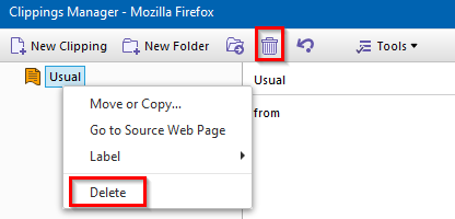 deleting clippings in Clippings add-on