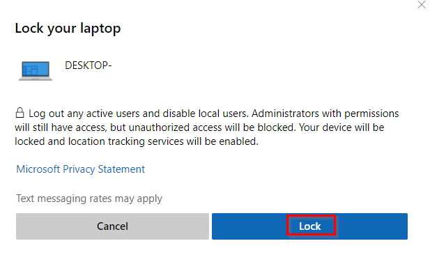 confirming locking of Windows 10 device using Find My Device