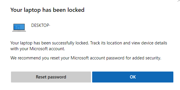 Windows 10 device locked using Find My Device