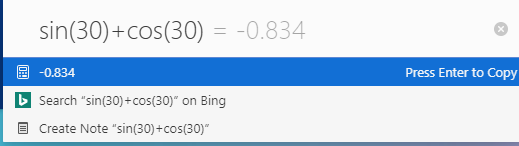 trigonometric calculations using built-in Vivaldi calculator