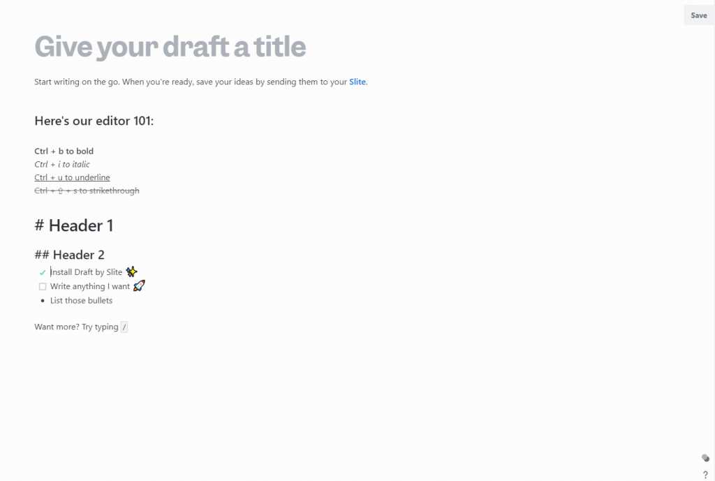 Draft by Slite interface