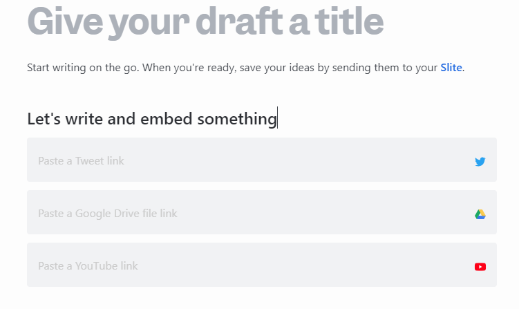 embedding links from file storage services and social media when using Draft by Slite