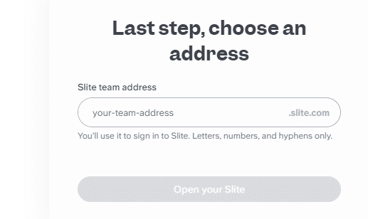 choosing a Slite team address