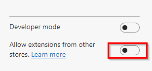 allow extensions from other stores to be installed in Edge browser