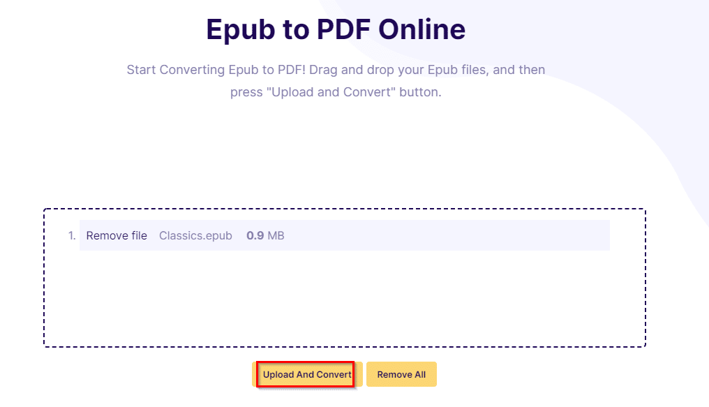 uploading EPUB files for converting to PDF