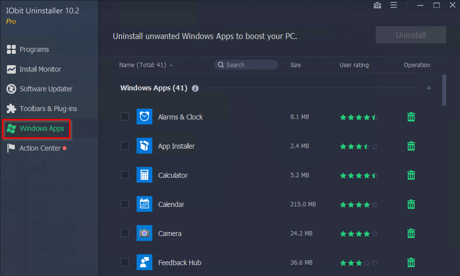 choosing Windows 10 apps to uninstall using IObit Uninstaller Pro