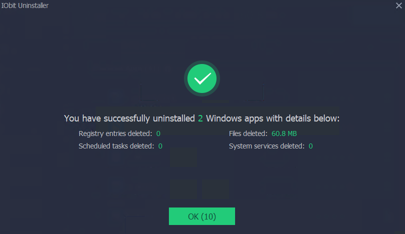 Windows 10 apps removed using IObit Uninstaller Pro