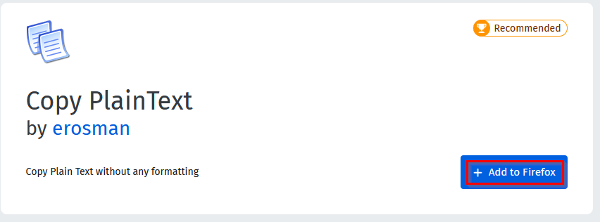 installing Copy PlainText add-on for Firefox