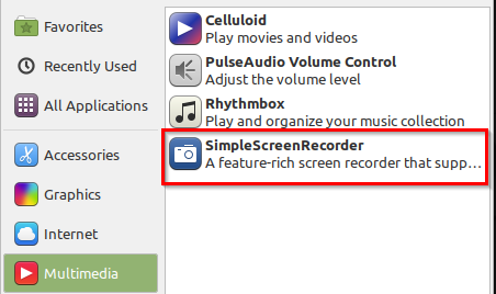 SimpleScreenRecorder available in Multimedia menu