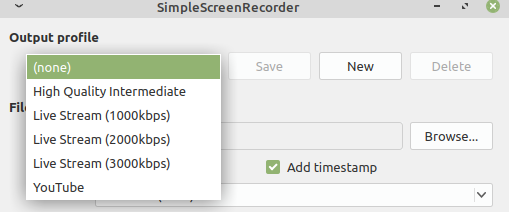 selecting an output profile in SimpleScreenRecorder