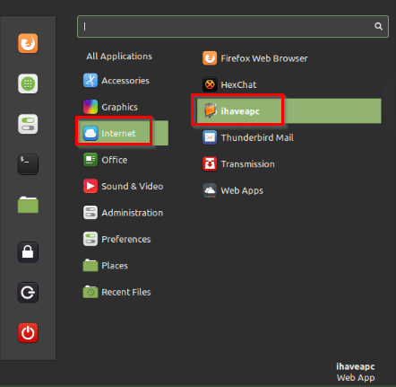 accessing added Web Apps in Linux Mint 20.1