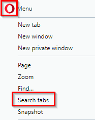accessing search tabs from opera menu