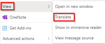 using the translate option for individual email messages in Outlook.com