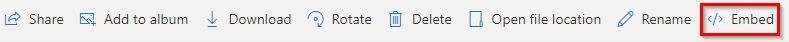 embed option for OneDrive photos