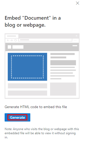 generating an embed link for document from OneDrive