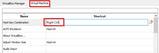 changing default shortcuts for Virtual Machine in Windows