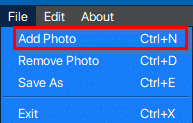 adding photos from the file menu in Vertexshare Photo Effects
