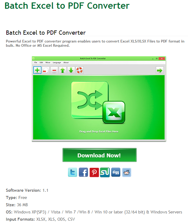 Batch Excel to PDF Converter homepage