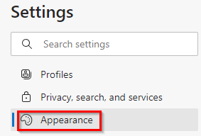 accessing Microsoft Edge appearance settings