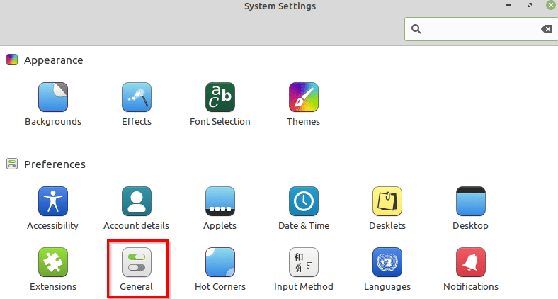 General settings in Linux Mint 20.1