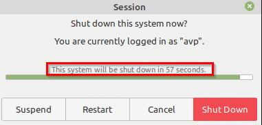 countdown timer when shutting down Linux Mint 20.1 PC