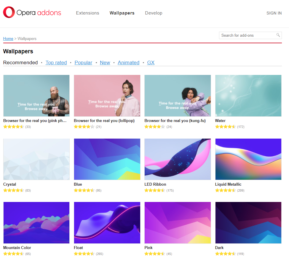 wallpapers available from the Opera add-ons page