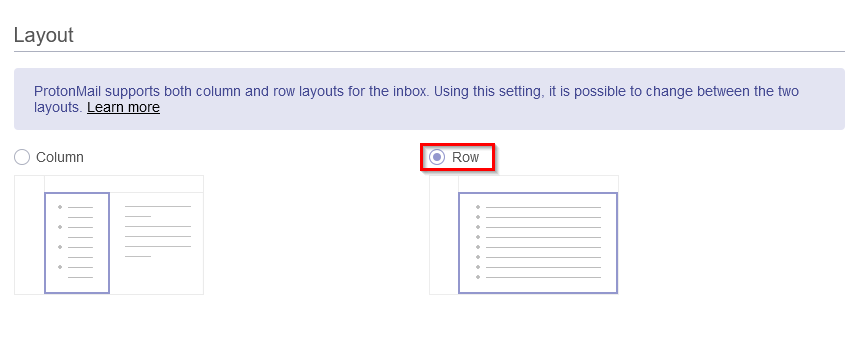 Changing the inbox layout in ProtonMail 