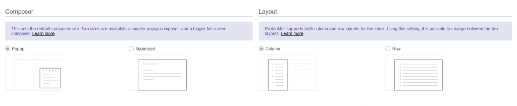 Composer and Layout settings in ProtonMail 