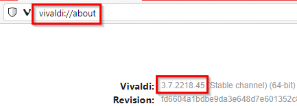 Checking Vivaldi browser version