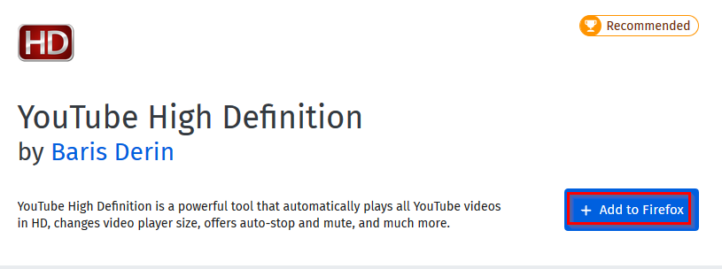 YouTube High Definition Firefox add-on