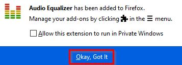 allowing Audio Equalizer add-on to run in Firefox Private Windows