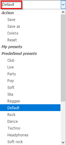 a list of available presets in Audio Equalizer add-on