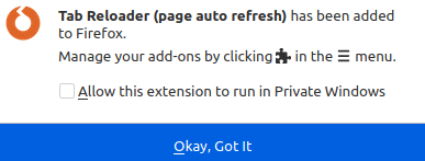 enable Tab Reloader to run in Firefox Private Windows