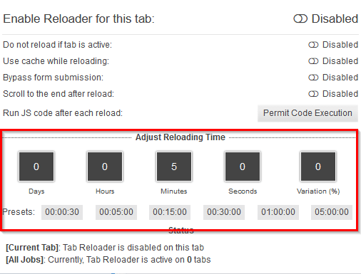 custom reload interval in Tab Reloader