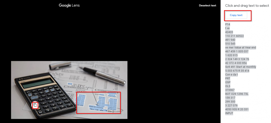 text selected from within image using Google Lens