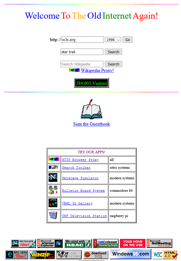 TheOldNet homepage