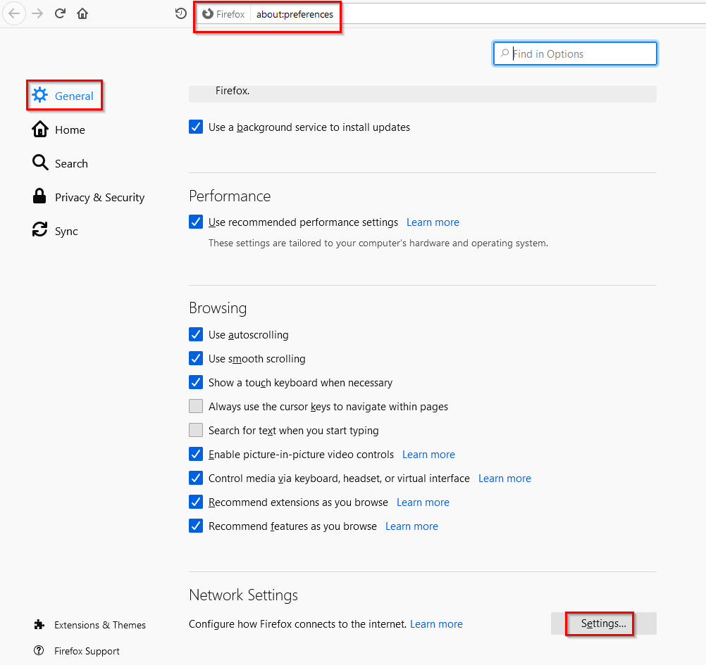 accessing proxy settings in Firefox